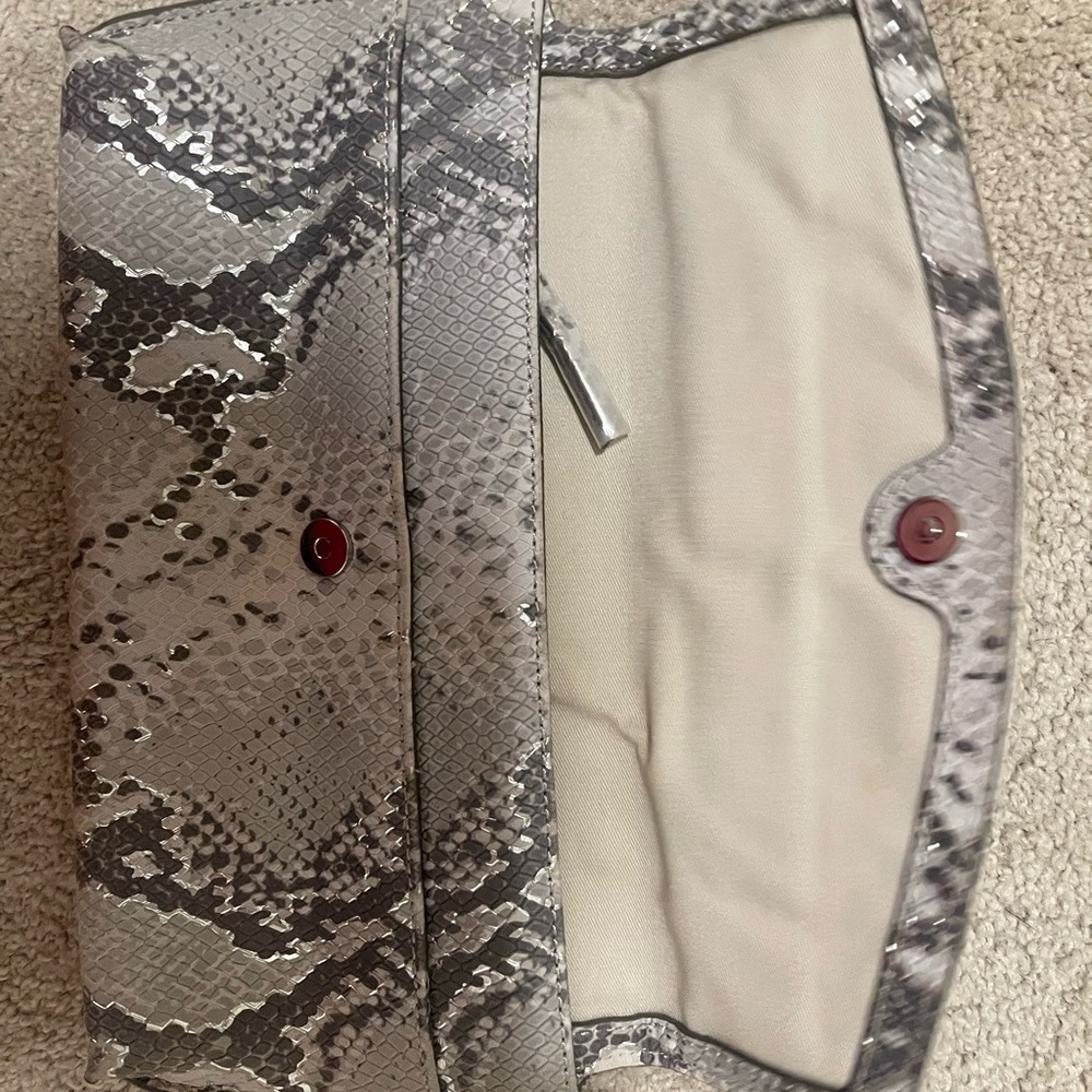 Banana Republic Snake Print Clutch in Gray and Cream